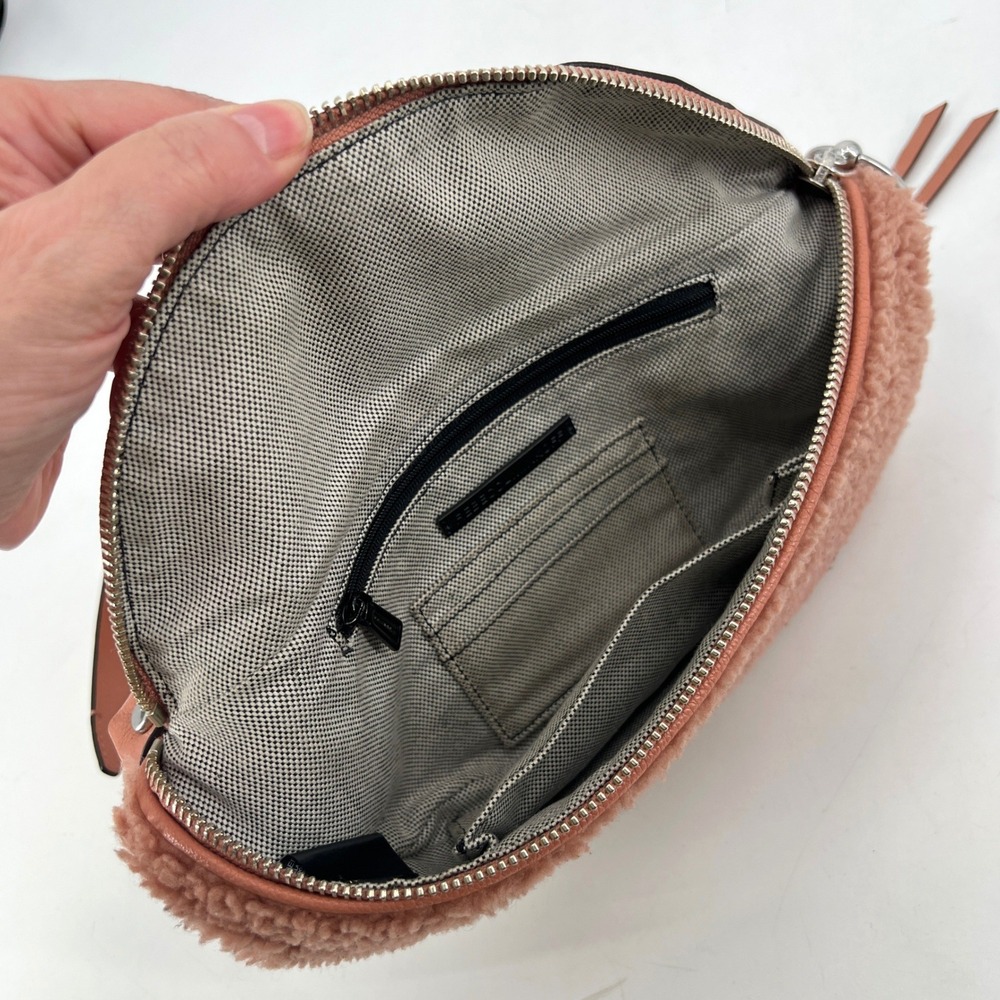 Rebecca Minkoff Shearling Sling Leather Belt Bag Fanny Pack Dusty Peach - Picture 8 of 10